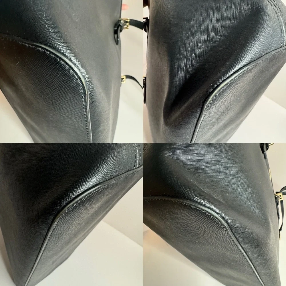 #143 Michael Kors Jet Set Travel Large Top Zip Black Leather Shoulder Tote - Picture 16 of 17